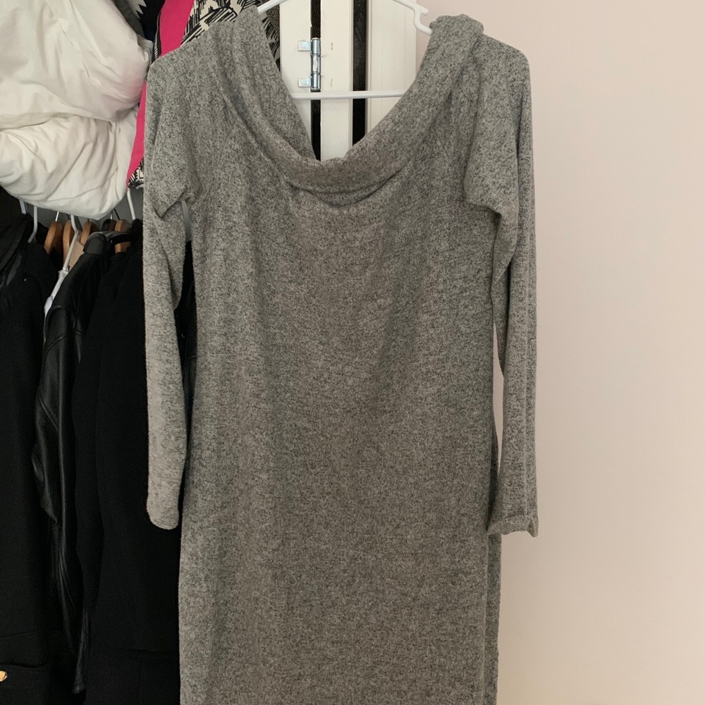 Gray off the shoulder sweater dress